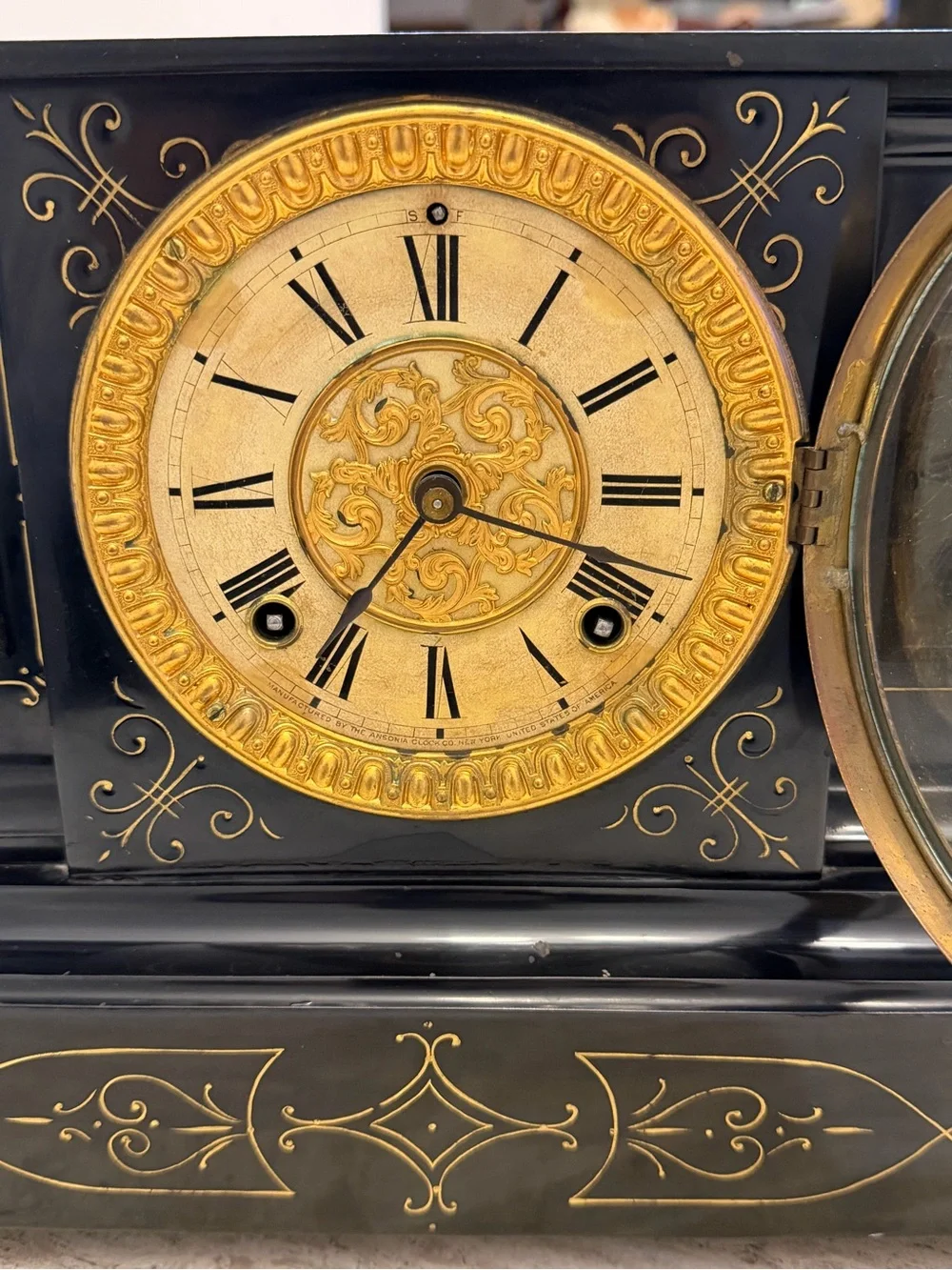 Antique Ansonia Iron 8 Day Mantle Clock *SUPER NICE* With Larger Lion's Heads